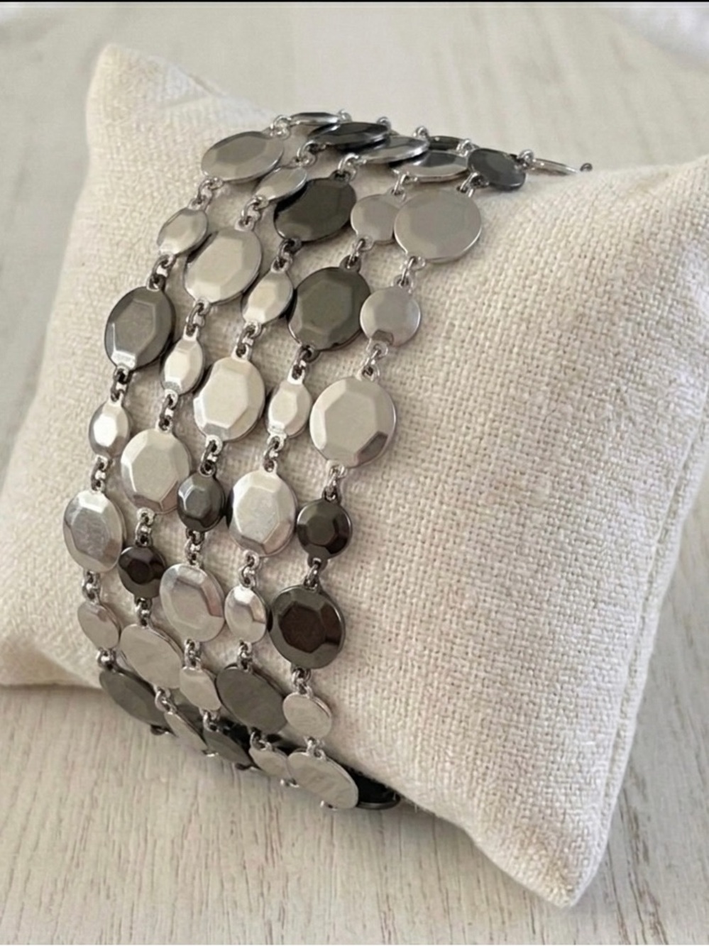 White House Black Market 4 Strand Faceted Disc Bracelet Silver Gunmetal WHBM